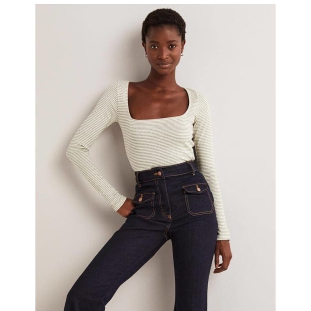 BODEN- Silver and Ivory Fitted Long Sleeve with Square Neckline